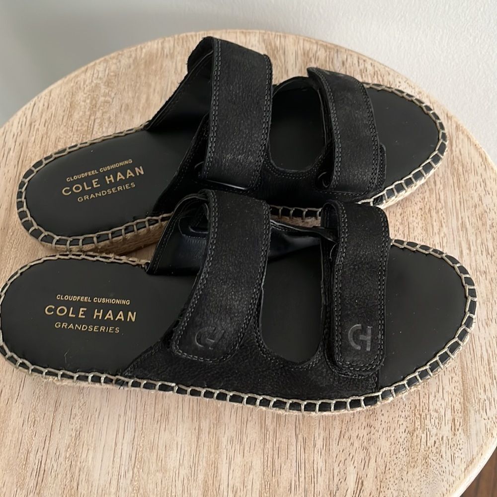 Cole Haan Cloudfeel Espadrille Double Strap Leather Slides with Jute, 5, NWOB - Picture 6 of 10